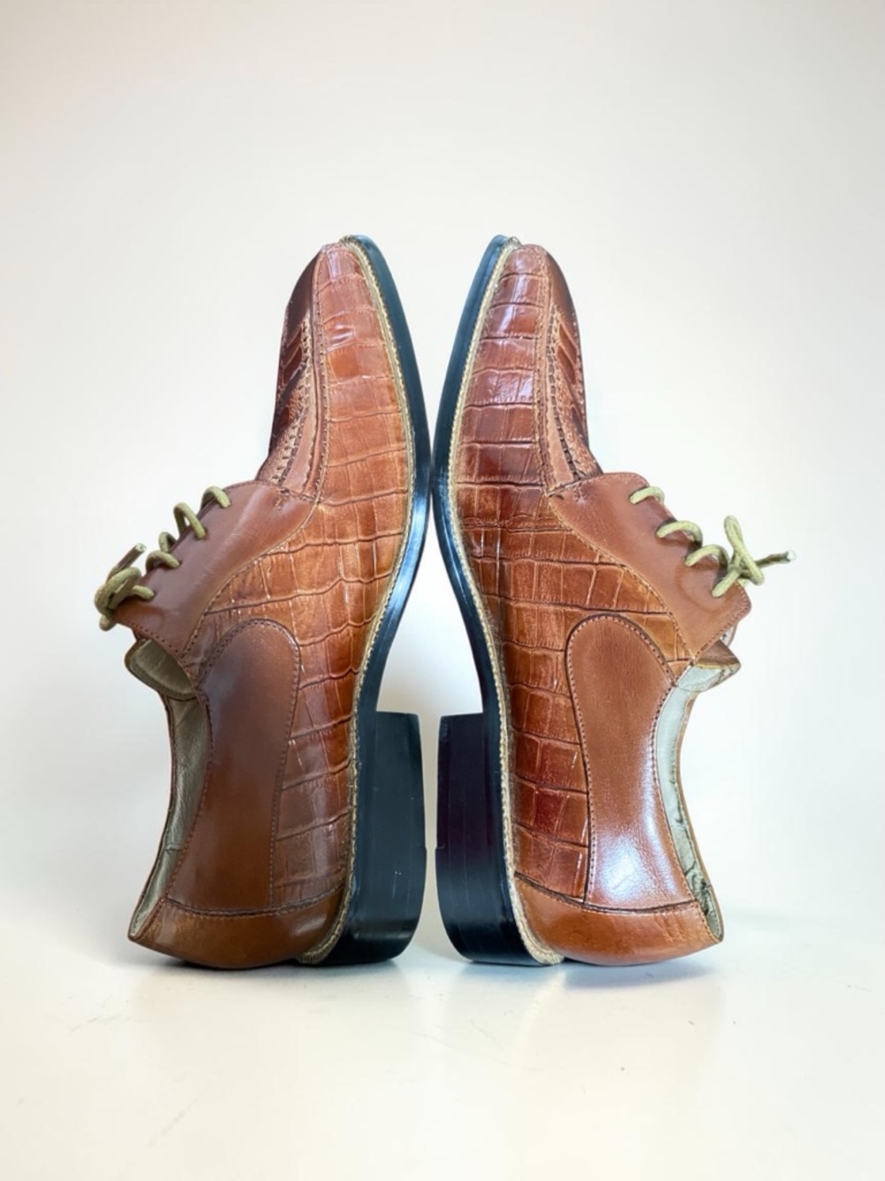 Stacy Adams Brown Cognac Croc Embossed Leather Oxford Shoes Mens 9.5M Square Toe - Picture 9 of 12